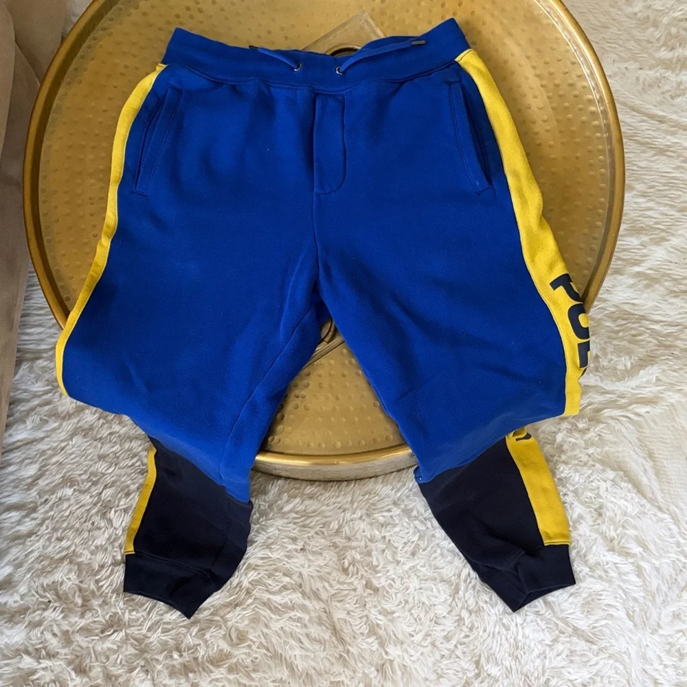 Ralph Lauren Blue and Yellow Colorblock Kids Joggers